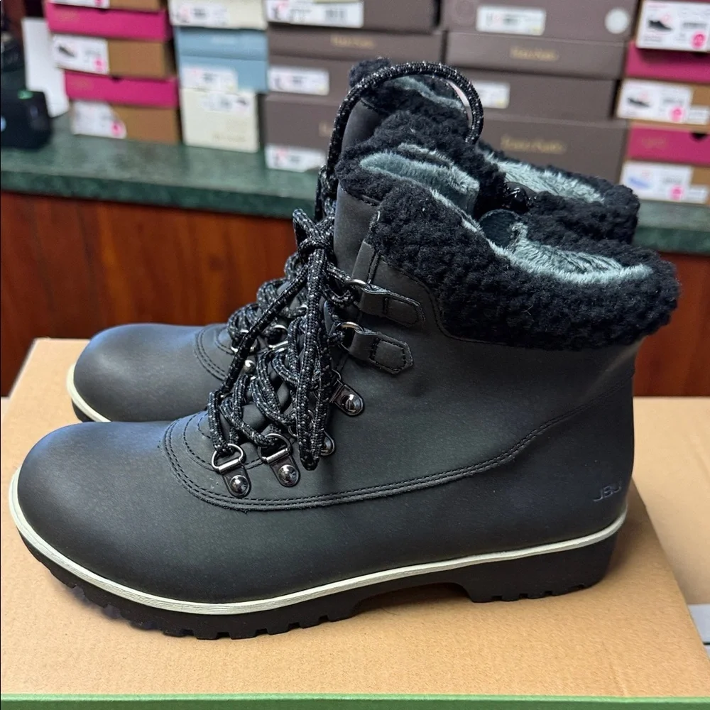 JBU Black Winter Rain Boots with Faux Fur Collar